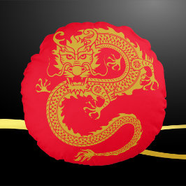 Rood, Goud & Zwart, Chinese Drakendierenriem | Rond Kussen