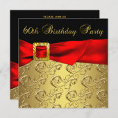 Rood Goud Zwart Damask Vrouwen 60ste Verjaardagsfe Kaart (Voorkant / Achterkant)