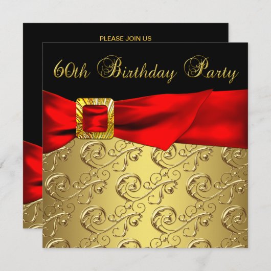 Rood Goud Zwart Damask Vrouwen 60ste Verjaardagsfe Kaart (Voorkant / Achterkant)