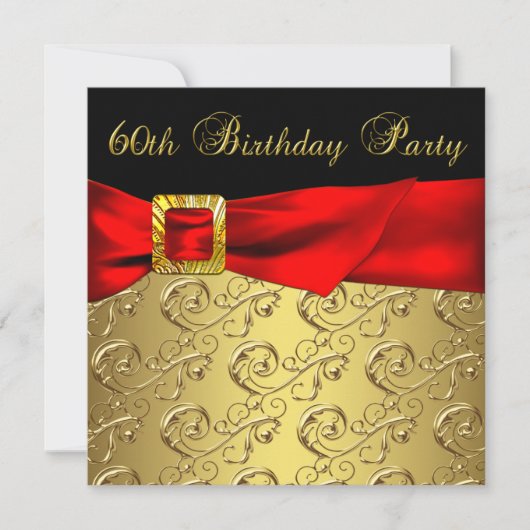 Rood Goud Zwart Damask Vrouwen 60ste Verjaardagsfe Kaart (Voorkant)