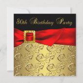 Rood Goud Zwart Damask Vrouwen 80ste Verjaardagsfe Kaart (Voorkant)