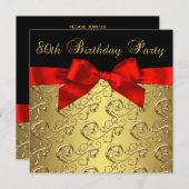 Rood Goud Zwart Damask Vrouwen 80ste Verjaardagsfe Kaart (Voorkant / Achterkant)