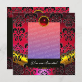 ROOD GOUD, ZWART DAMAST FOTO SJABLOON MONOGRAM KAART (Voorkant / Achterkant)