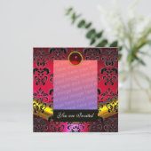 ROOD GOUD, ZWART DAMAST FOTO SJABLOON MONOGRAM KAART (Staand voorkant)