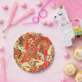 Rood Goud Zwart Japans Kimono Bloemen Papieren Bordje (Feest)