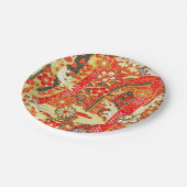 Rood Goud Zwart Japans Kimono Bloemen Papieren Bordje (Gekanteld)