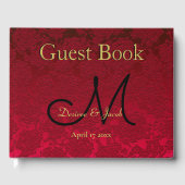 Rood Goud Zwart Kerst Winter Bruiloft Monogram Gastenboek (Voorkant)