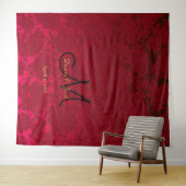 Rood Goud Zwart Kerst Winter Bruiloft Monogram Wandkleed (In Situ (horizontaal))