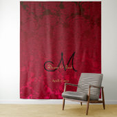 Rood Goud Zwart Kerst Winter Bruiloft Monogram Wandkleed (In situ)