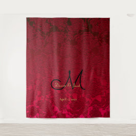 Rood Goud Zwart Kerst Winter Bruiloft Monogram Wandkleed