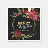 ROOD Goud Zwart Poinsettia VROLIJK KERSTMIS Servet (Voorkant)