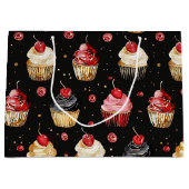 Rood Goud Zwart Roze Cupcakes Cherry Verjaardag Groot Cadeauzakje (Voorkant)