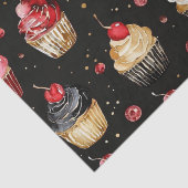 Rood Goud Zwart Roze Cupcakes Cherry Verjaardag Tissuepapier (Detail)