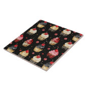 Rood goud zwart roze cupcakes kers tegeltje (Zijkant)