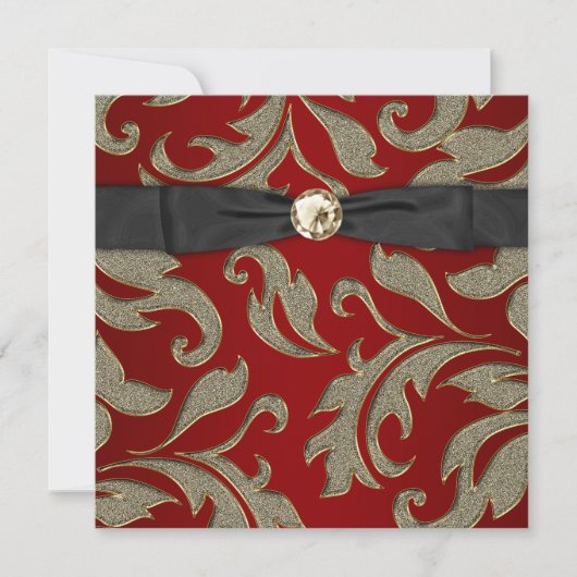 Rood Goud Zwart Stropdas Zwart Party Uitnodiging (Voorkant)