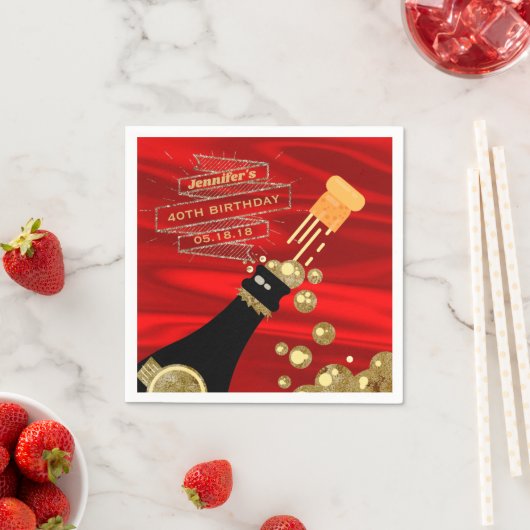 Rood Goud Zwarte Champagne Elegante Verjaardag Servet (Insitu)