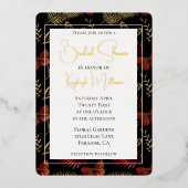 Rood Goud Zwarte Vlinders Bladeren Vrijgezellenfee Folie Uitnodiging (Voorkant)