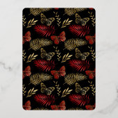 Rood Goud Zwarte Vlinders Bladeren Vrijgezellenfee Folie Uitnodiging (Achterkant)