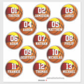 rood gouden basketbalteamkleuren 13 fleslabels sticker (Vel)