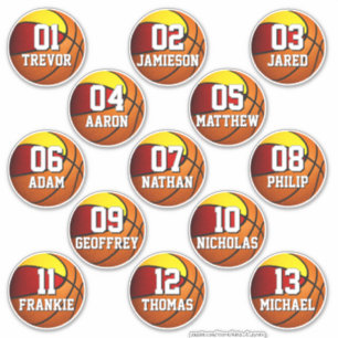 rood gouden basketbalteamkleuren 13 fleslabels sticker