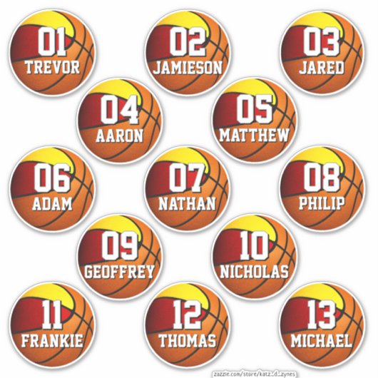 rood gouden basketbalteamkleuren 13 fleslabels sticker (Voorkant)