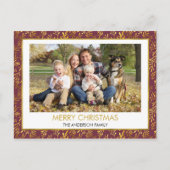 Rood - Gouden Blad Blad Vrolijk Kerstfeest Familie Feestdagenkaart (Voorkant)