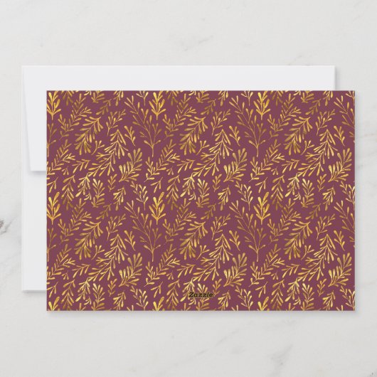 Rood - Gouden Blad Blad Vrolijk Kerstfeest Familie Feestdagenkaart (Achterkant)