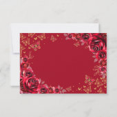 Rood Gouden Bloem Quinceanera-reactie RSVP Kaartje (Achterkant)
