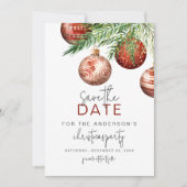 Rood & Gouden Boom Ornamenten | kerstfeest Save The Date (Voorkant)