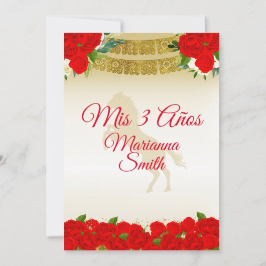 Rood gouden Charro Mis 3 Años 3de verjaardag Mexic Kaart (Achterkant)