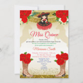 Rood gouden Charro Quinceañera Kaart (Voorkant)