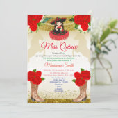 Rood gouden Charro Quinceañera Kaart (Staand voorkant)