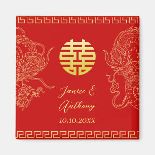 Rood gouden Chinese huwelijksdraak en feniks Magneet