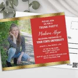 Rood Gouden College Koffer Afstudeerfeest Foto Briefkaart