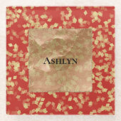 Rood Gouden Confetti Abstracte Verjaardag Glazen Onderzetter (Voorkant)