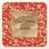 Rood Gouden Confetti Abstracte Verjaardag Kartonnen Onderzetters (Voorkant)