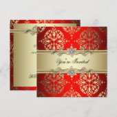 Rood Gouden Damast Feest Kaart (Voorkant / Achterkant)
