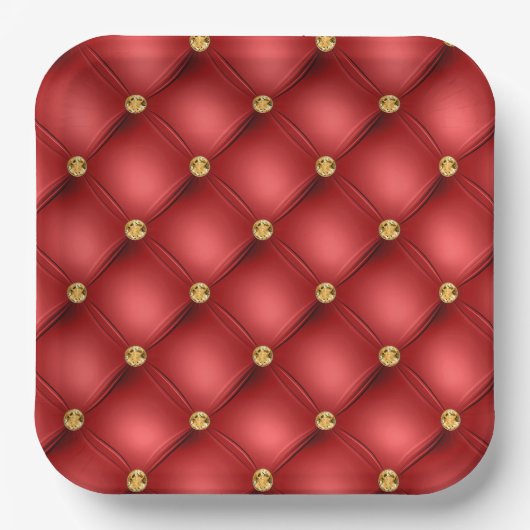 Rood Gouden Diamanten Tufted Papier Borden Papieren Bordje (Voorkant)