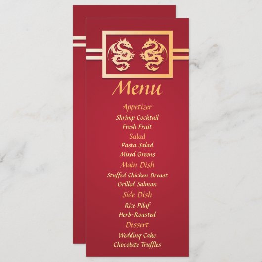 Rood & Gouden Draak Bruiloftsreceptie Diner Menu (Voorkant / Achterkant)
