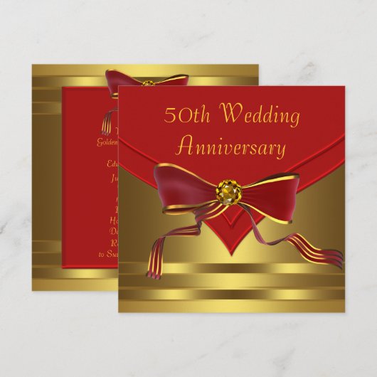 Rood Gouden Elegant 50e Gouden Bruiloft Jubileum Kaart (Voorkant / Achterkant)
