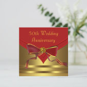 Rood Gouden Elegant 50e Gouden Bruiloft Jubileum Kaart (Staand voorkant)