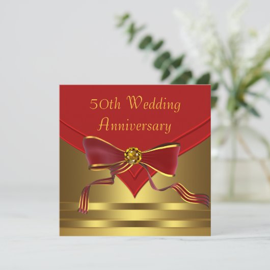 Rood Gouden Elegant 50e Gouden Bruiloft Jubileum Kaart (Staand voorkant)