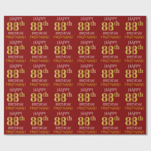 Rood, Gouden "GELUKKIGE 88ste VERJAARDAG Faux " Cadeaupapier