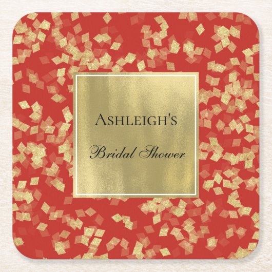 Rood Gouden Glam Confetti  Kartonnen Onderzetters (Voorkant)