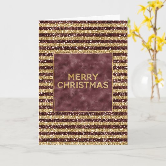 Rood Gouden Glitter Glans Strepen Kerstmis Kaart (Gele Bloem)