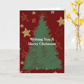 Rood Gouden Glitter Sterren Kerstboom Kaart (Gele Bloem)