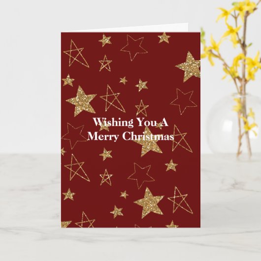 Rood Gouden Glitter Sterren Kerstmis Kaart (Gele Bloem)