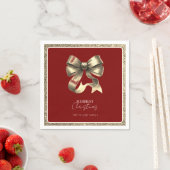 Rood Gouden Glitterde Bow Kerst Papier Servet (Insitu)