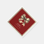 Rood Gouden Glitterde Bow Kerst Papier Servet (Hoek)