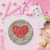 Rood & Gouden Hart Glam Valentijnsdag Feest Papieren Bordje (Feest)